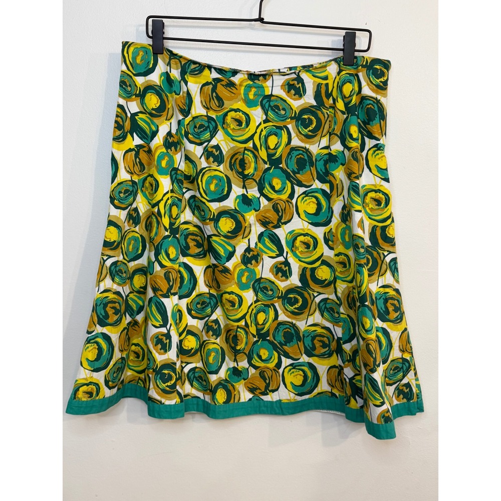 Boden Womens‎ A-Line Cotton Skirt Green Yellow Floral Abstract Size 12